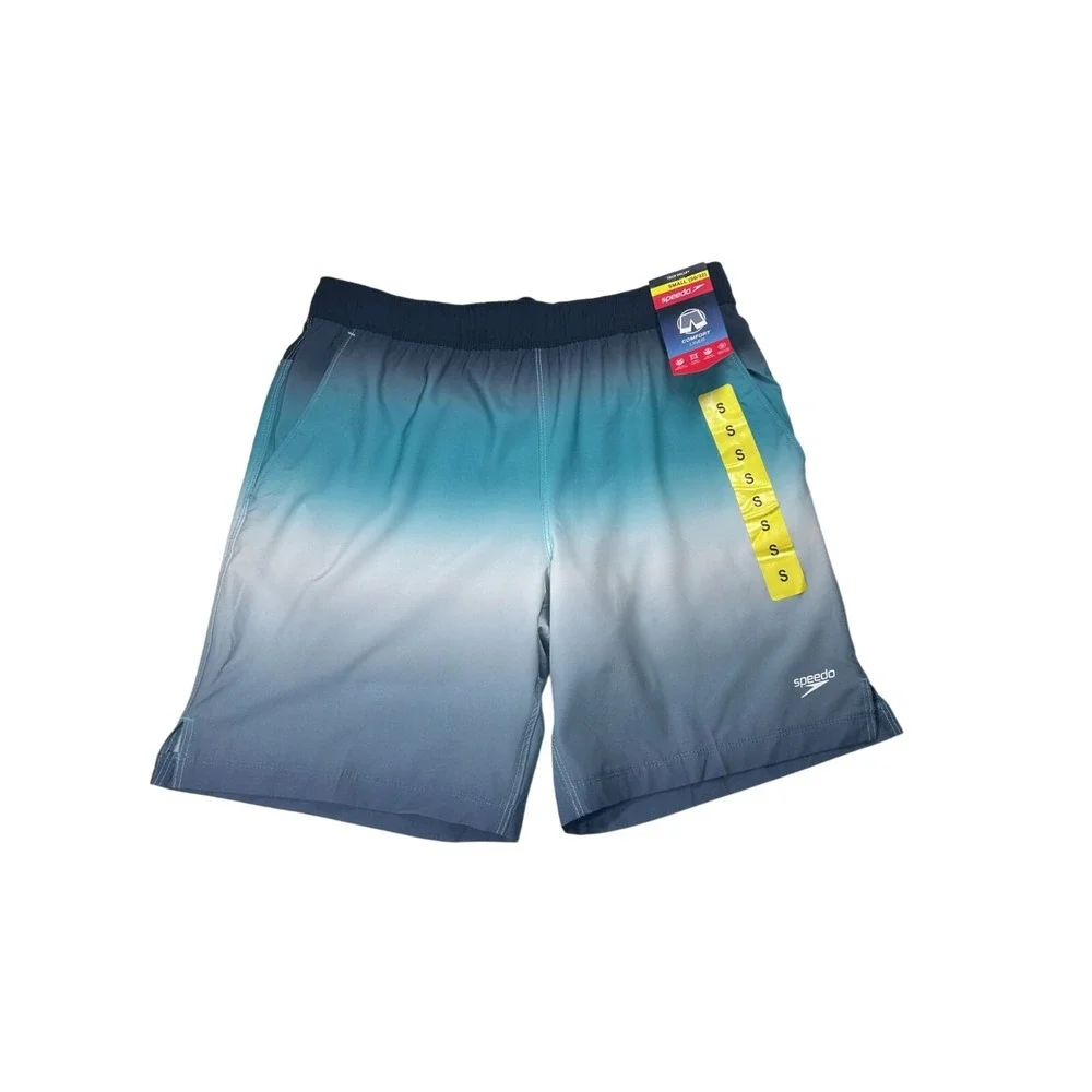 Speedo Tech Volley Mens Swim‎ Trunks Small 30-32 Teal Ombre Comfort Liner New